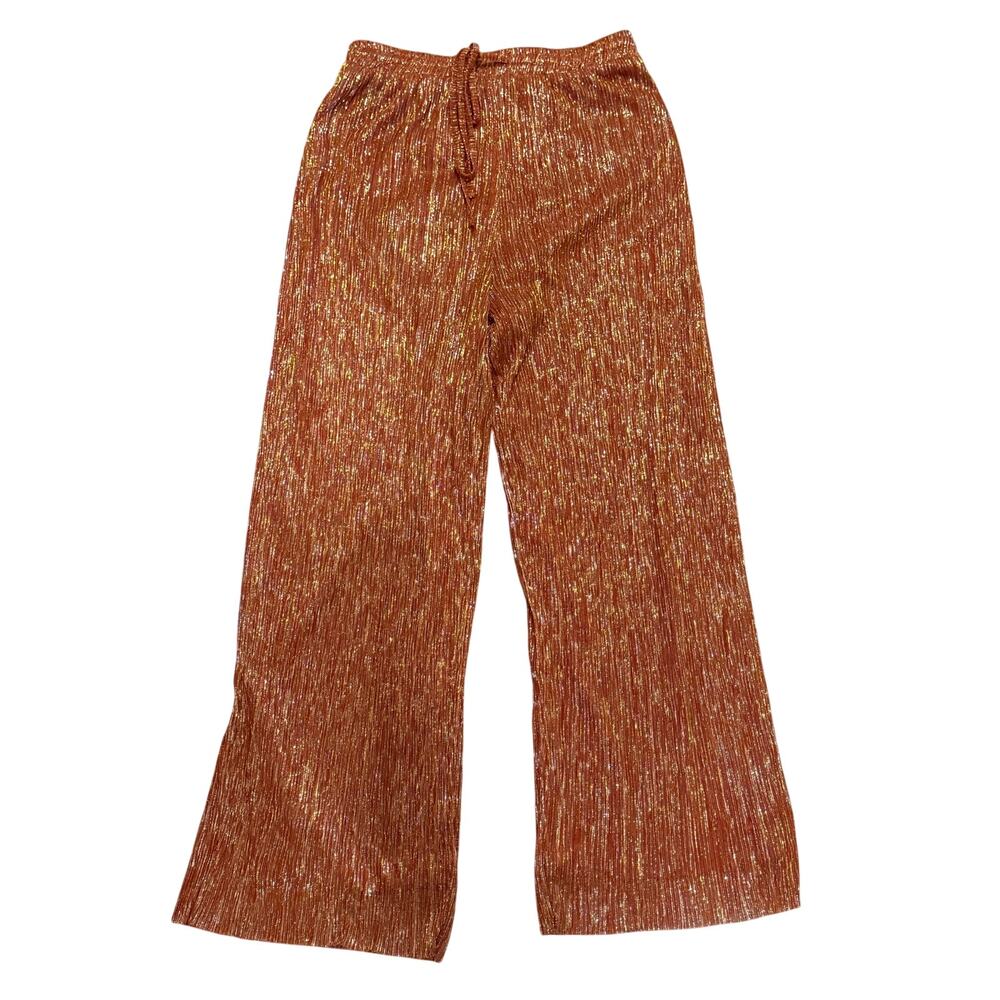 NWT Dress Form Gold Metallic Orange Wide Leg Resort Pants Small Cover Up Summer
